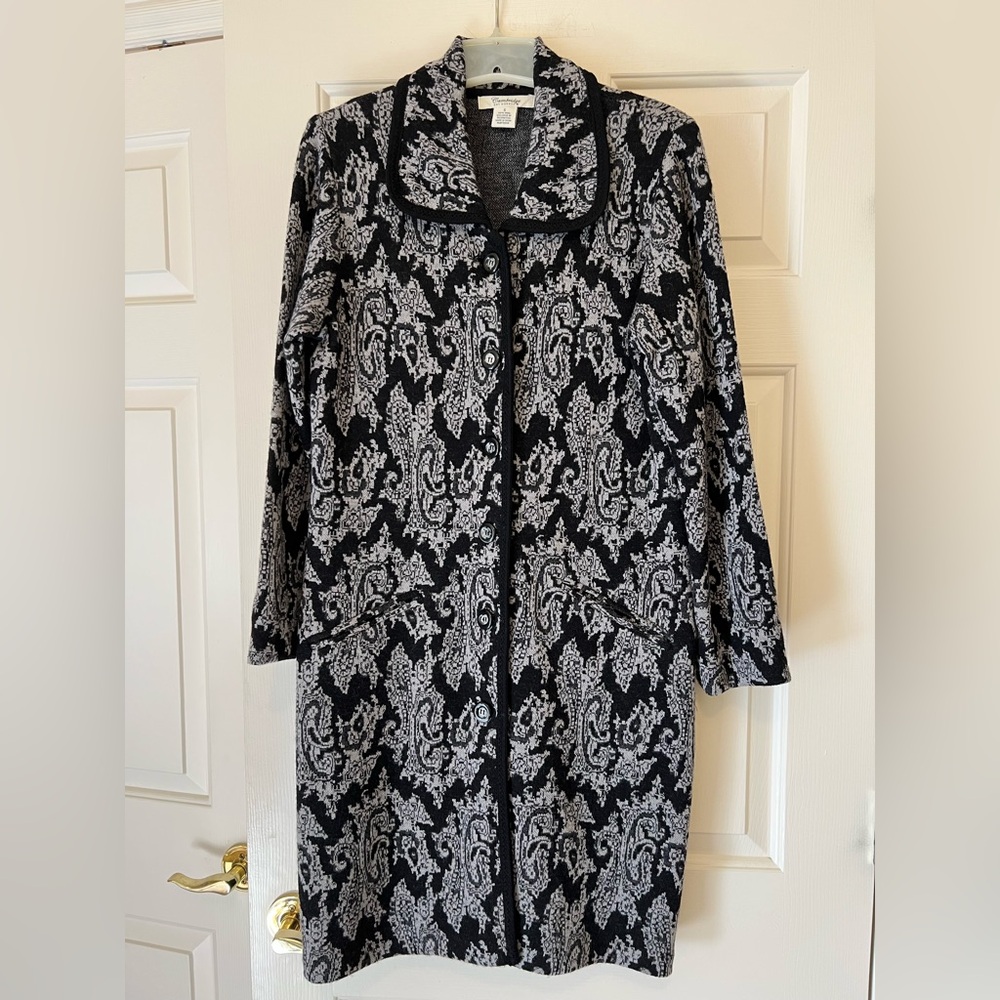 Cambridge Dry Goods Black and Gray Wool Long Sweater Cardigan Coat size small